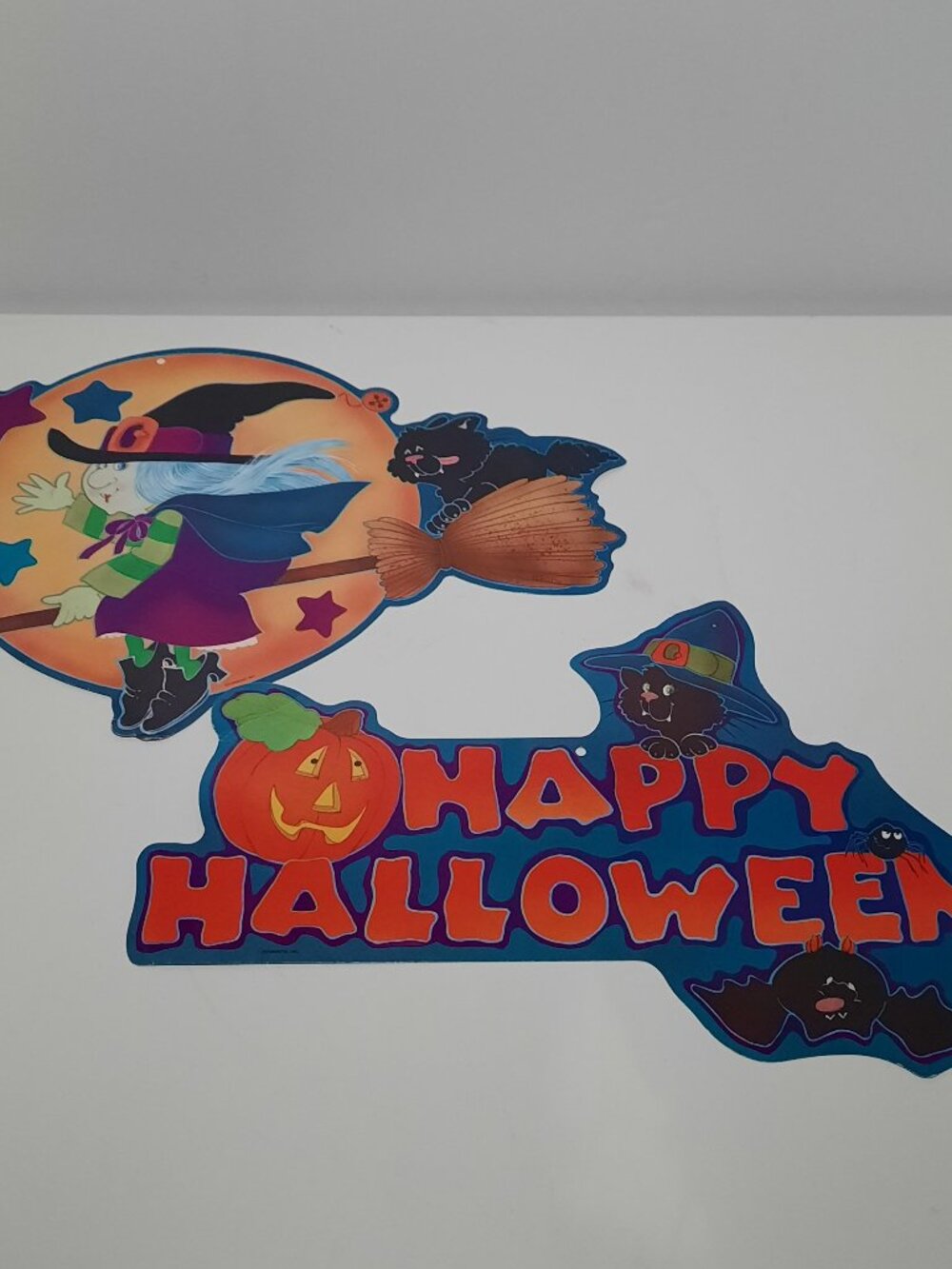 Vintage Current Inc Halloween Die Cuts Lot 2 Witch Cat Happy Halloween Sign